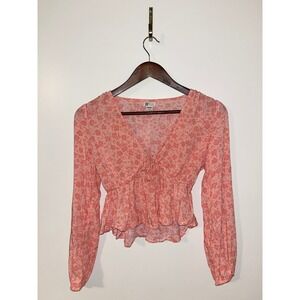 BILLABONG Time Goes By Floral Tie Front Long Sleeve Shirt Blouse | Small